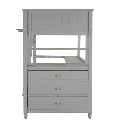 Twin Size Loft Bed with Desk and Dresser, Wooden Loft Bed with Storage Drawers and Shelves for Kids Teens Boys Girls