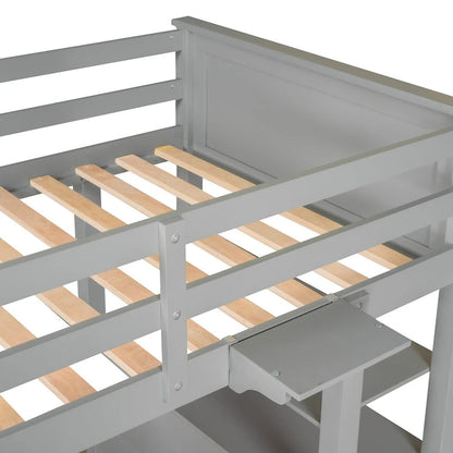 Twin Size Loft Bed with Desk and Dresser, Wooden Loft Bed with Storage Drawers and Shelves for Kids Teens Boys Girls