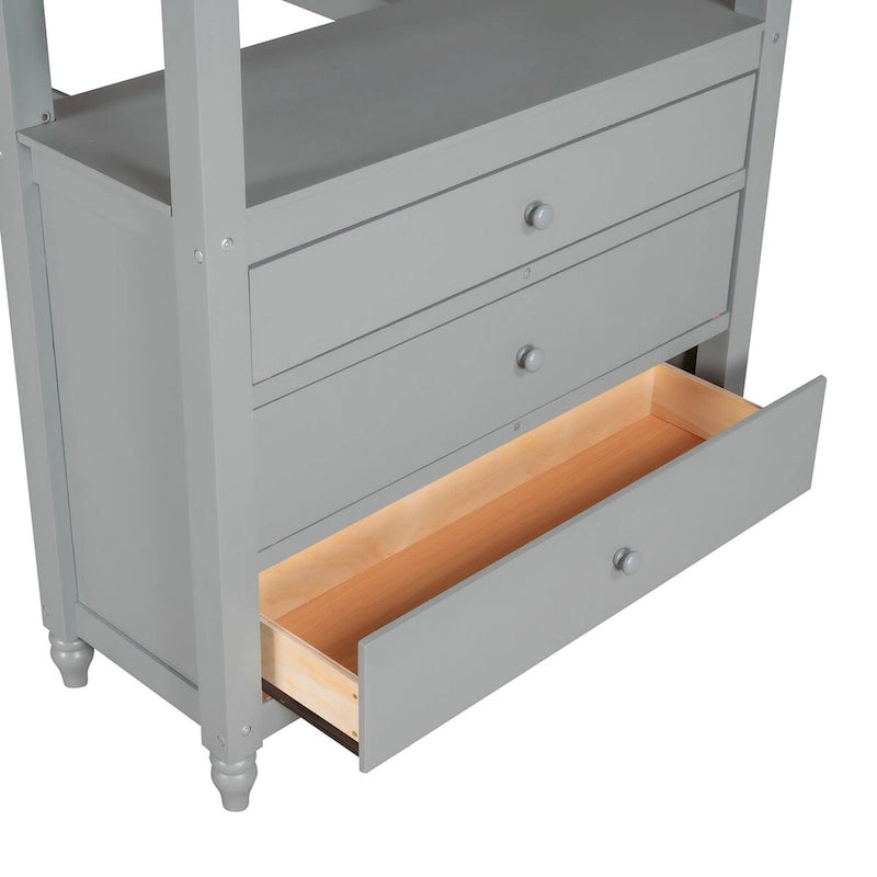 Twin Size Loft Bed with Desk and Dresser, Wooden Loft Bed with Storage Drawers and Shelves for Kids Teens Boys Girls