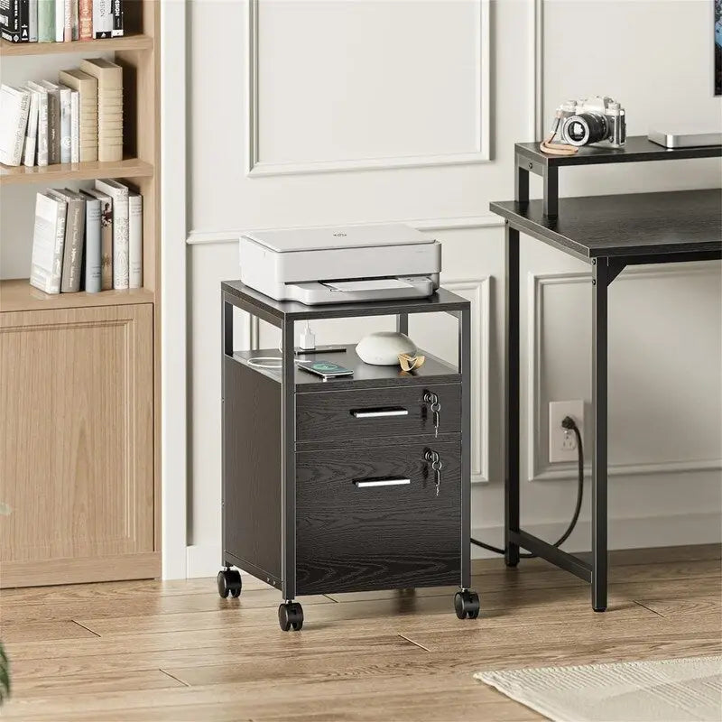 File Cabinet with Lock Charging Station 2 Drawers Rolling Filing Cabinet - 15.7D x 15.7W x 26H