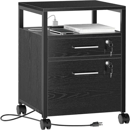 File Cabinet with Lock Charging Station 2 Drawers Rolling Filing Cabinet - 15.7D x 15.7W x 26H