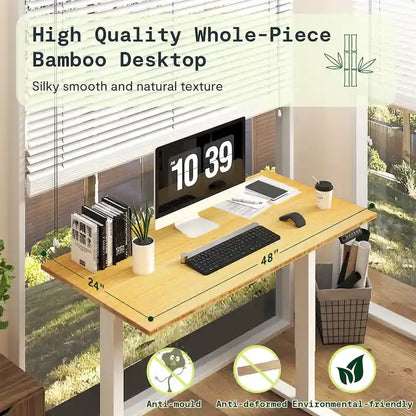 FlexiSpot 100% Bamboo Whole-Piece Desktop Ergonomic Electric Home Office Standing Desk Memory Controller