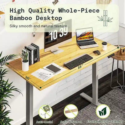 FlexiSpot 100% Bamboo Whole-Piece Desktop Ergonomic Electric Home Office Standing Desk Memory Controller