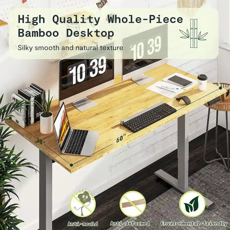 FlexiSpot 100% Bamboo Whole-Piece Desktop Ergonomic Electric Home Office Standing Desk Memory Controller