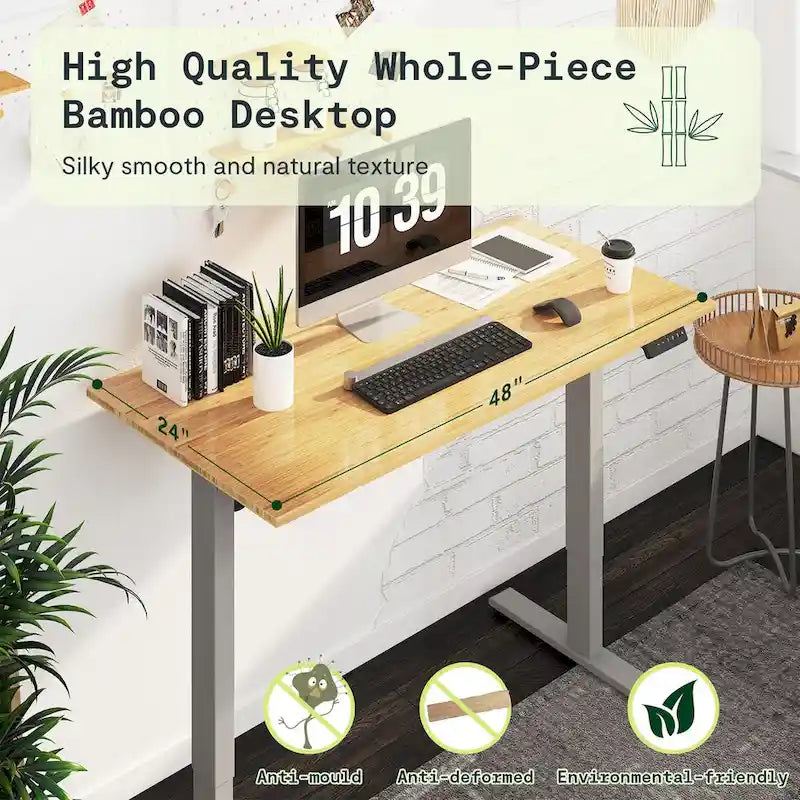 FlexiSpot 100% Bamboo Whole-Piece Desktop Ergonomic Electric Home Office Standing Desk Memory Controller