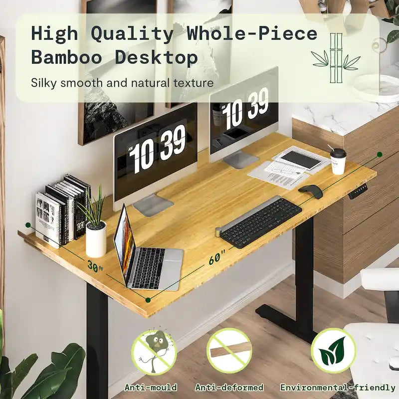 FlexiSpot 100% Bamboo Whole-Piece Desktop Ergonomic Electric Home Office Standing Desk Memory Controller