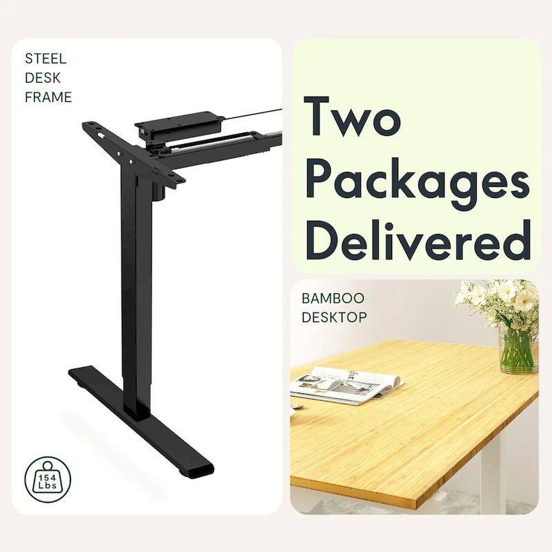 FlexiSpot 100% Bamboo Whole-Piece Desktop Ergonomic Electric Home Office Standing Desk Memory Controller