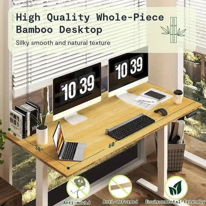 FlexiSpot 100% Bamboo Whole-Piece Desktop Ergonomic Electric Home Office Standing Desk Memory Controller