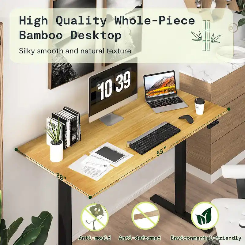 FlexiSpot 100% Bamboo Whole-Piece Desktop Ergonomic Electric Home Office Standing Desk Memory Controller