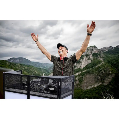 Portable DJ Booth Table Set with Integrated Lighting Scrims, Sturdy Carry Case, and Compact 40x20 inch Dimensions