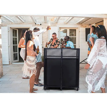 Portable DJ Booth Table Set with Integrated Lighting Scrims, Sturdy Carry Case, and Compact 40x20 inch Dimensions