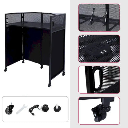 Portable DJ Booth Table Set with Integrated Lighting Scrims, Sturdy Carry Case, and Compact 40x20 inch Dimensions