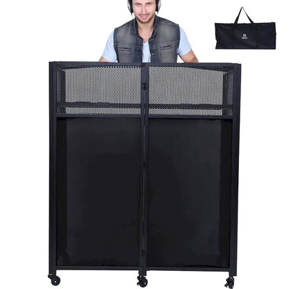 Portable DJ Booth Table Set with Integrated Lighting Scrims, Sturdy Carry Case, and Compact 40x20 inch Dimensions