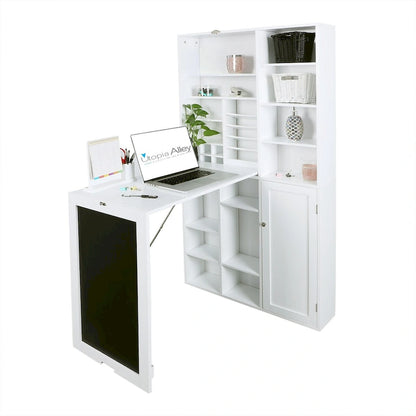 Utopia Alley Collapsible Fold Down Desk Table with Large Storage Cabinet & Bottom Shelves, Computer Desk, White