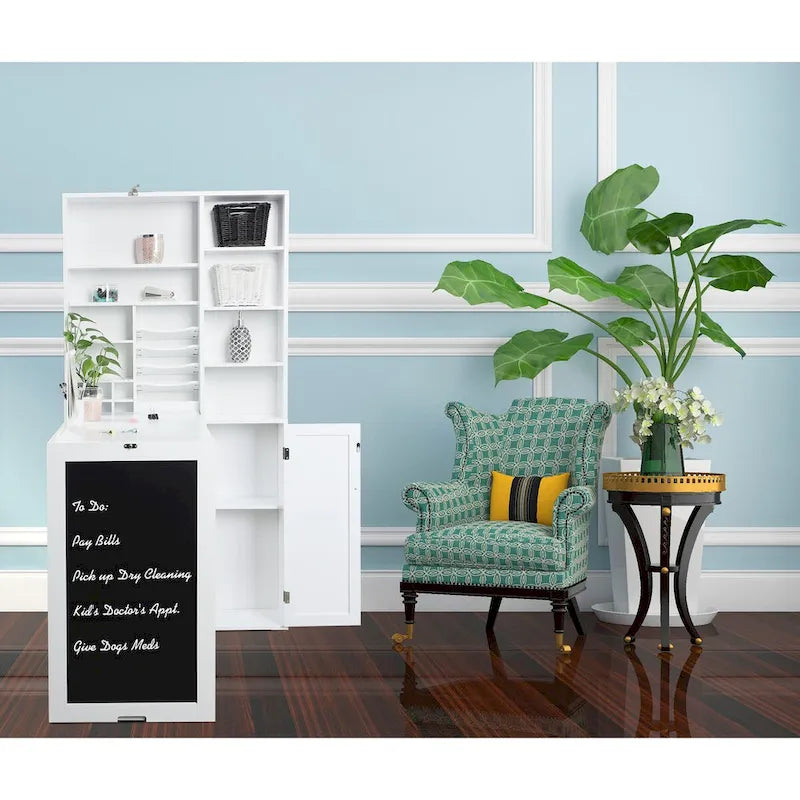 Utopia Alley Collapsible Fold Down Desk Table with Large Storage Cabinet & Bottom Shelves, Computer Desk, White
