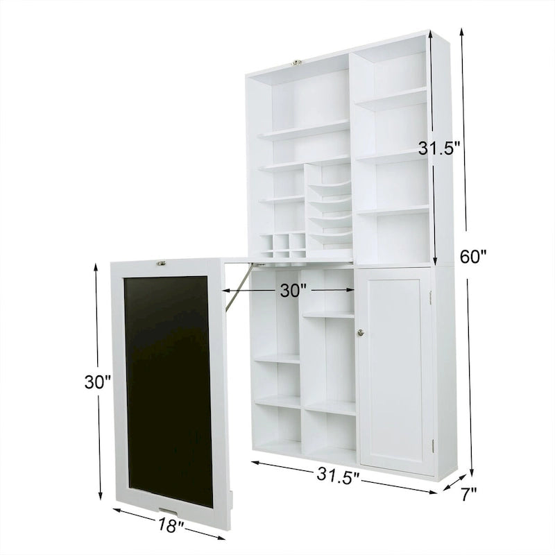 Utopia Alley Collapsible Fold Down Desk Table with Large Storage Cabinet & Bottom Shelves, Computer Desk, White
