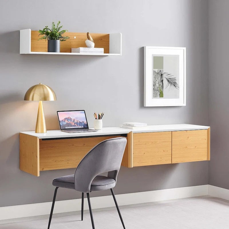 Kinetic 38 Wall-Mount Office Desk With Cabinet and Shelf