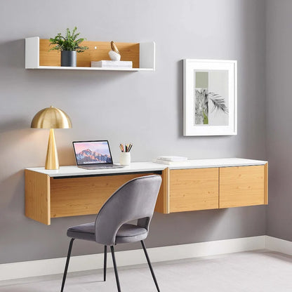 Kinetic 38 Wall-Mount Office Desk With Cabinet and Shelf