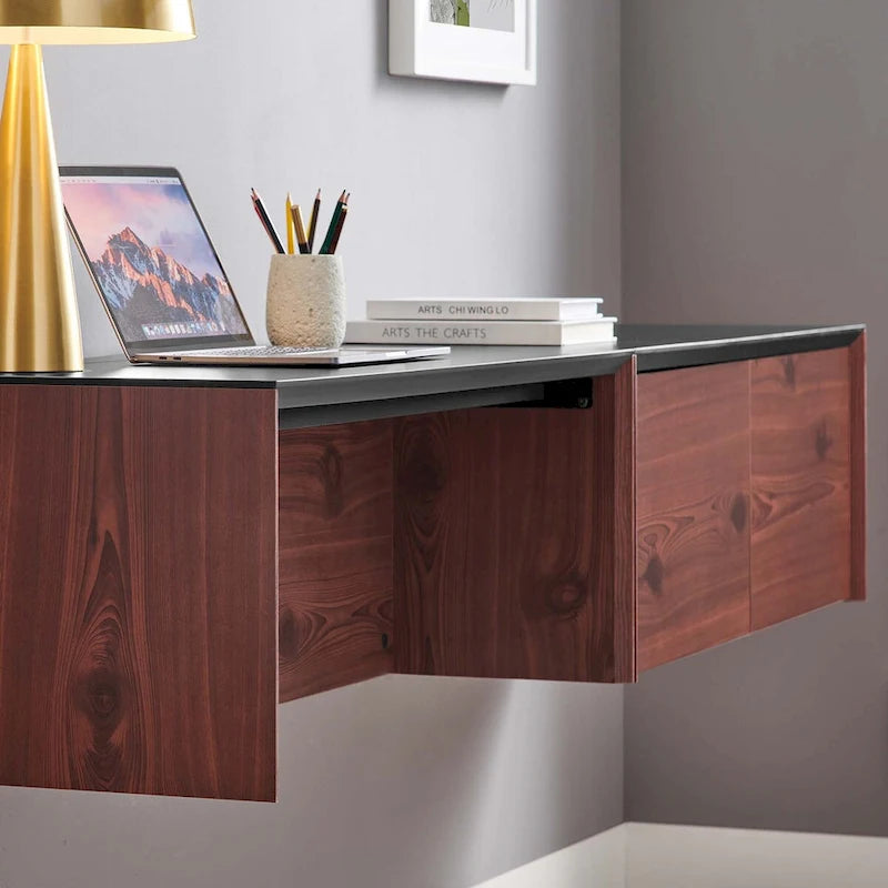 Kinetic 38 Wall-Mount Office Desk With Cabinet and Shelf