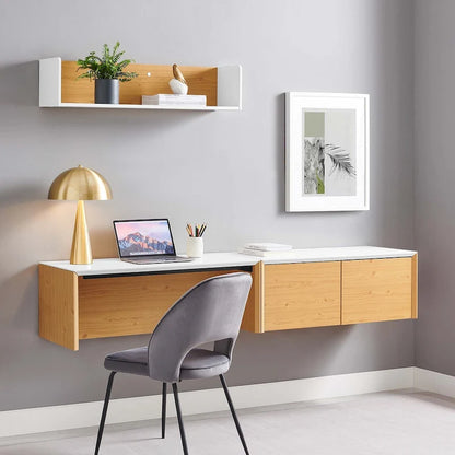 Kinetic 38 Wall-Mount Office Desk With Cabinet and Shelf