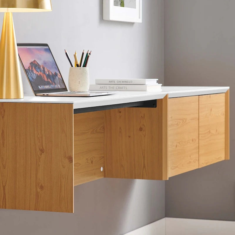 Kinetic 38 Wall-Mount Office Desk With Cabinet and Shelf
