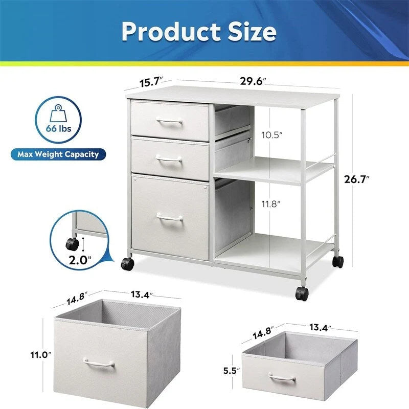 3 Drawer Mobile File Cabinet - 15.75D x 29.53W x 26.77H