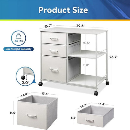 3 Drawer Mobile File Cabinet - 15.75D x 29.53W x 26.77H
