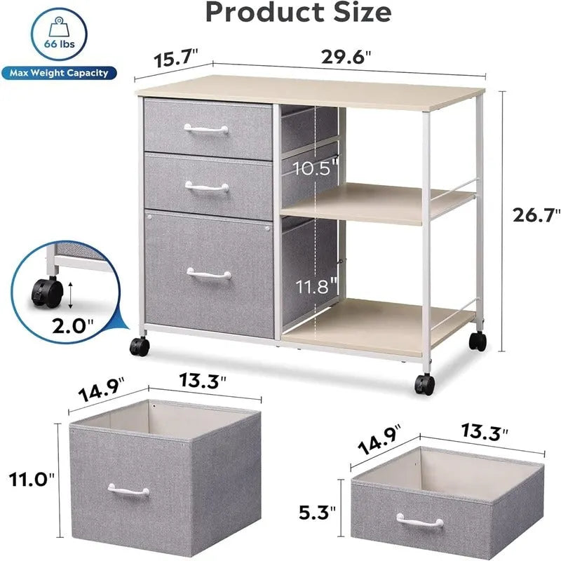 3 Drawer Mobile File Cabinet - 15.75D x 29.53W x 26.77H