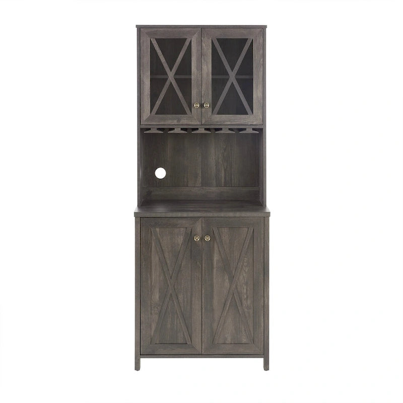 Farmhouse Bar Cabinet Dining Room Kitchen Cabinet with Wine Rack