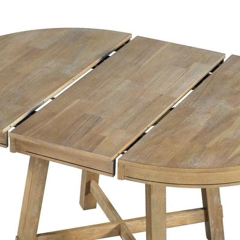 Round dining table, Farmhouse round retractable table, 16 leaf wood kitchen table