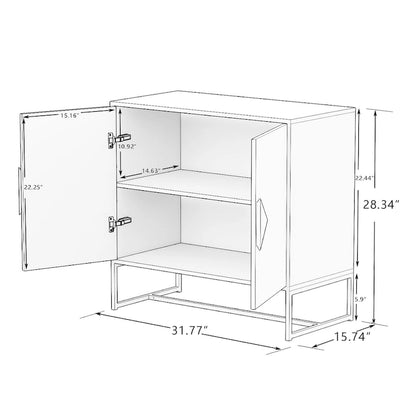 Solid wood square shape handle 2 doors sideboard