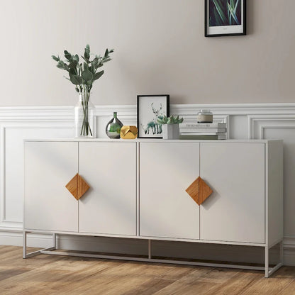 Solid wood square shape handle 2 doors sideboard