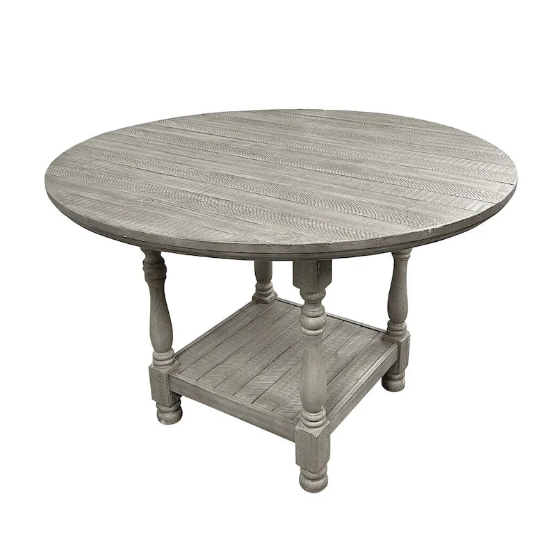 Round Wooden Counter Height Table with 1 Shelf in Light Grey - Light Grey
