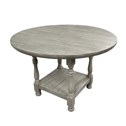 Round Wooden Counter Height Table with 1 Shelf in Light Grey - Light Grey