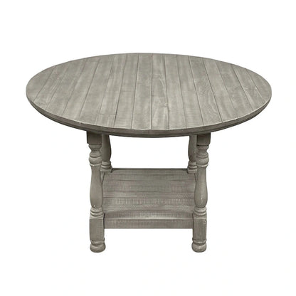 Round Wooden Counter Height Table with 1 Shelf in Light Grey - Light Grey