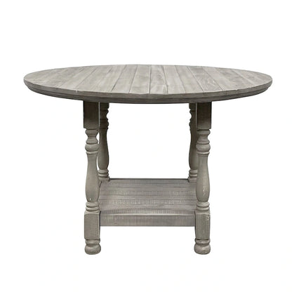 Round Wooden Counter Height Table with 1 Shelf in Light Grey - Light Grey