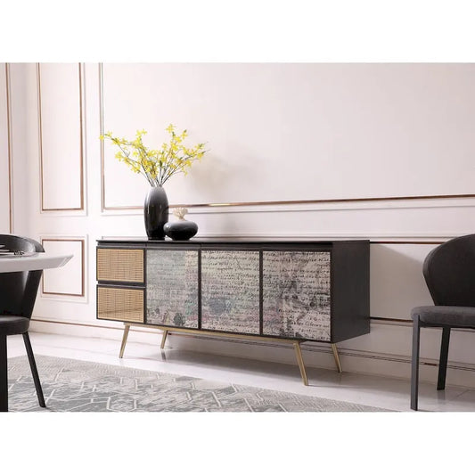 Modrest Phelan Modern Smoked Ash & Brass Buffet