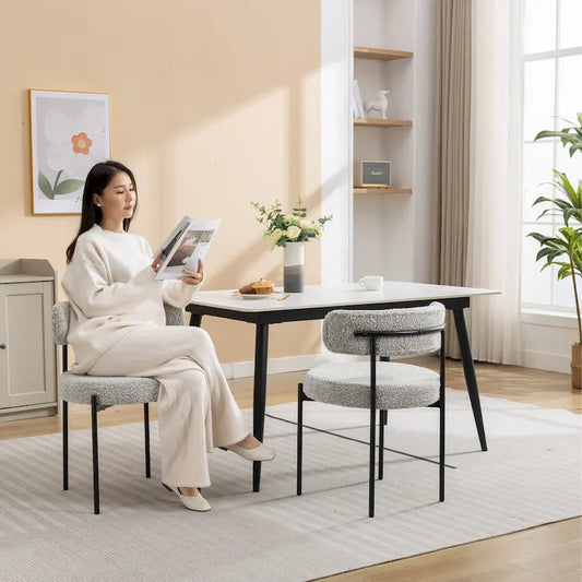 Modern Round Boucle Dining Chairs, Set Of 2