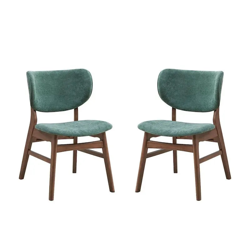 Evis 23 Inch Side Dining Chair Set of 2, Walnut Brown, Soft Green Fabric