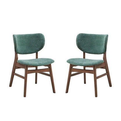 Evis 23 Inch Side Dining Chair Set of 2, Walnut Brown, Soft Green Fabric