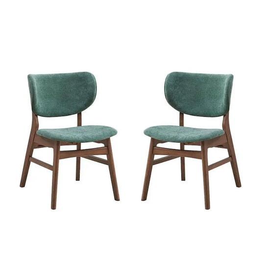 Evis 23 Inch Side Dining Chair Set of 2, Walnut Brown, Soft Green Fabric
