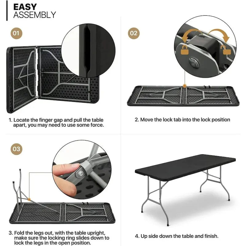 SUGIFT 6 ft Plastic Folding Table Portable Fold-in-Half Table