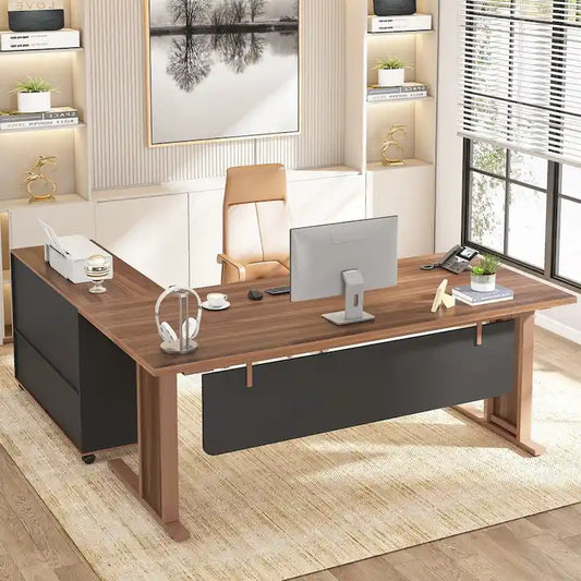 63 L Shaped Executive Computer Desk with Mobile File Storage Cabinet for Home Office Study