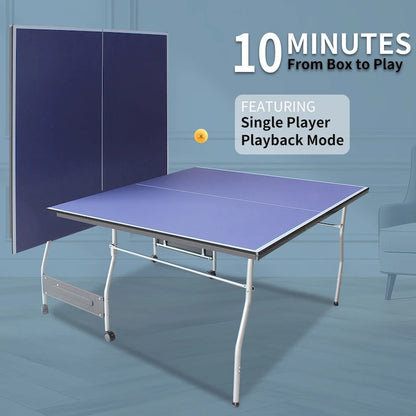8FT Foldable Tennis Table Ping Pong Table Set, 2 Paddles & 3 Balls