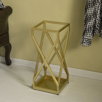 Decorative Gold Square X Design Umbrella Holder Stand for Indoor and Outdoor