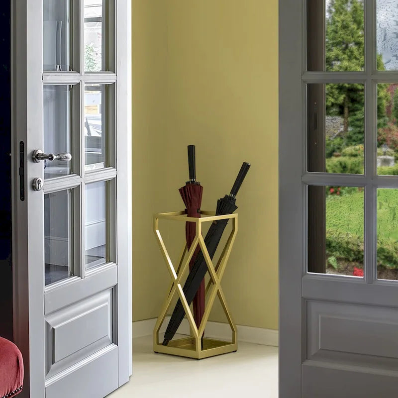 Decorative Gold Square X Design Umbrella Holder Stand for Indoor and Outdoor