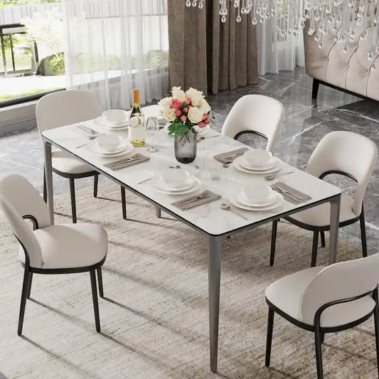 63 Unique Rectangular Dining Room Table with Sintered Stone Tempered Glass Top