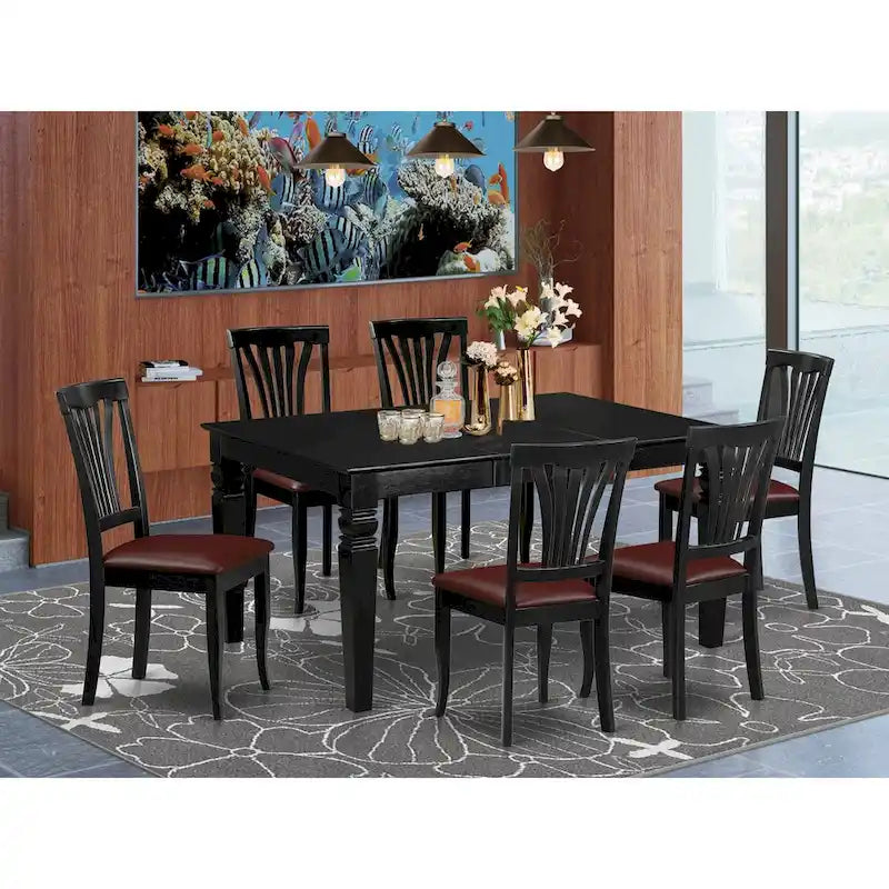East West Furniture 7 Piece Kitchen Table Set- a Dining Table and 6 Faux Leather Dining Room Chairs, 42x60 Inch, Black
