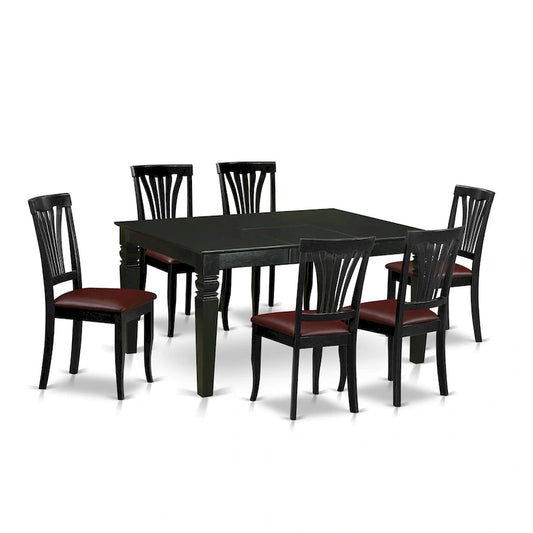 East West Furniture 7 Piece Kitchen Table Set- a Dining Table and 6 Faux Leather Dining Room Chairs, 42x60 Inch, Black