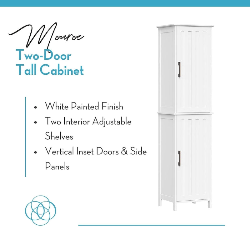 RiverRidge Monroe Tall Bathroom Storage Linen Cabinet and Organizer with Doors and Adjustable Shelves - White